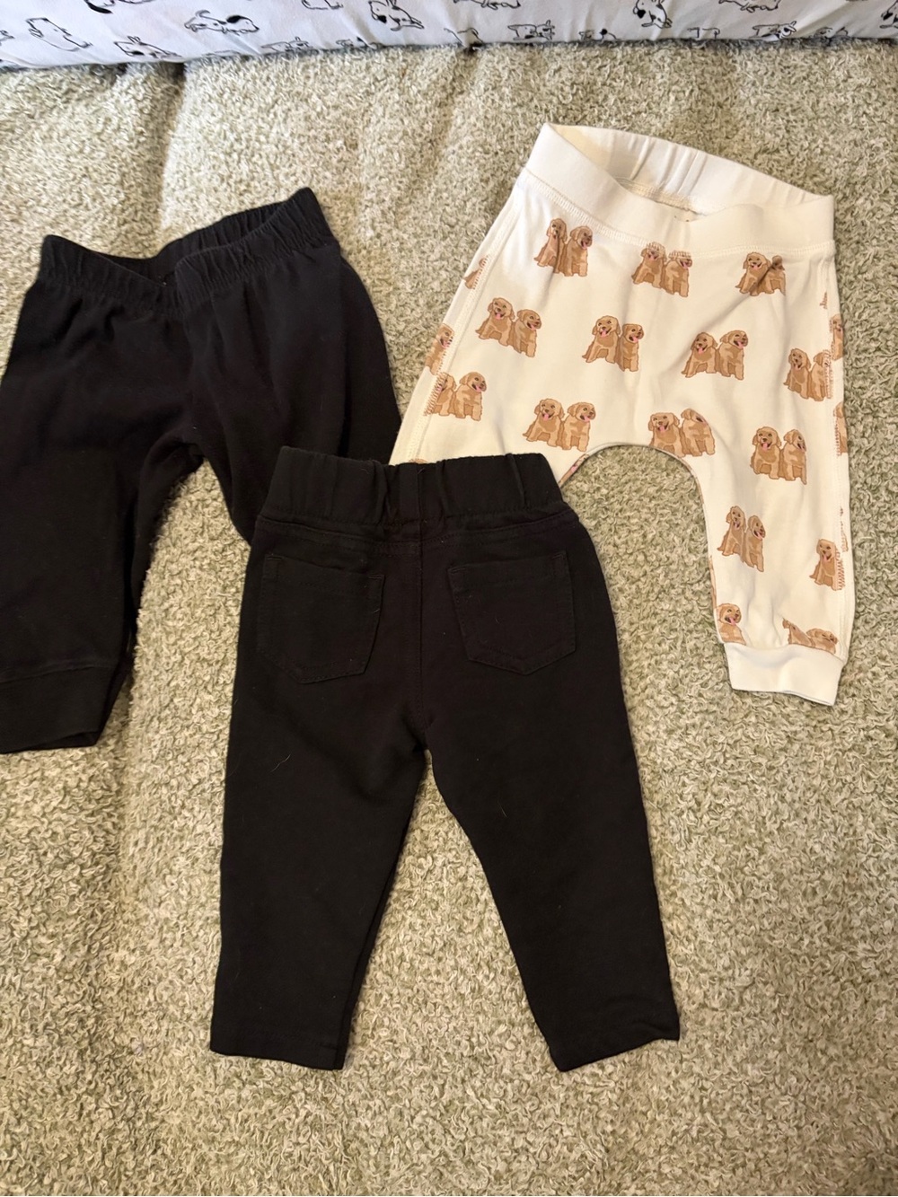 Kids Neutral Dog-Print and Black Stretch Bottoms - Pack of 3
